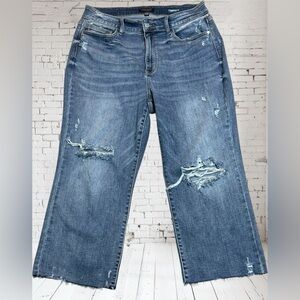 Judy Blue Jeans 82256 Wide Leg Raw Hem Distressed Crop High Rise Women Sz. 16W